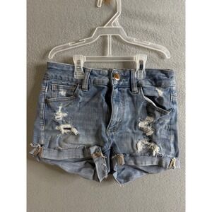 American Eagle Women's Denim Shorts Junior Size 0 Distressed‎ Ripped Cuffed